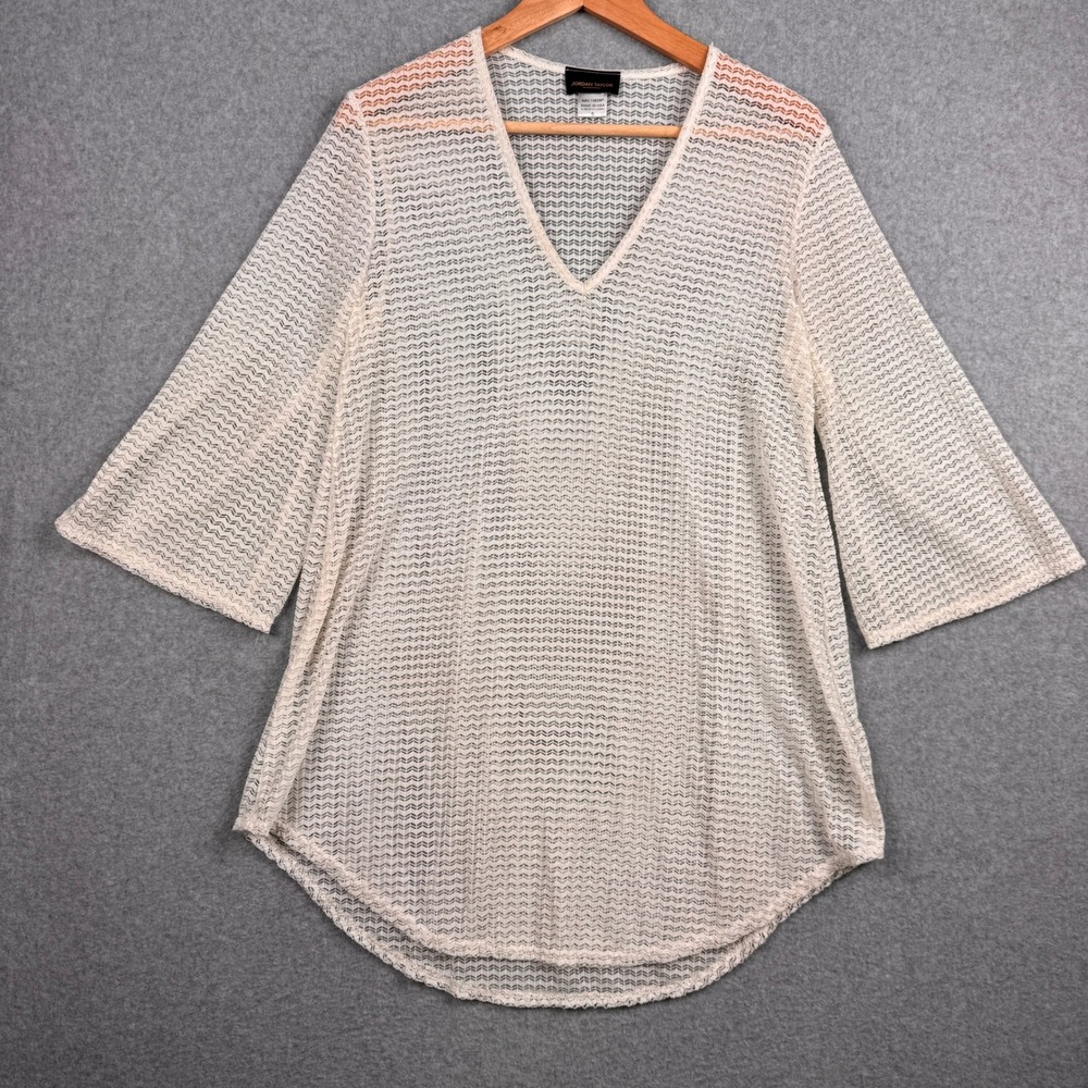 Jordan Taylor Swim Cover Up Womens Small White Chevron Knit Bell Sleeve Coastal
